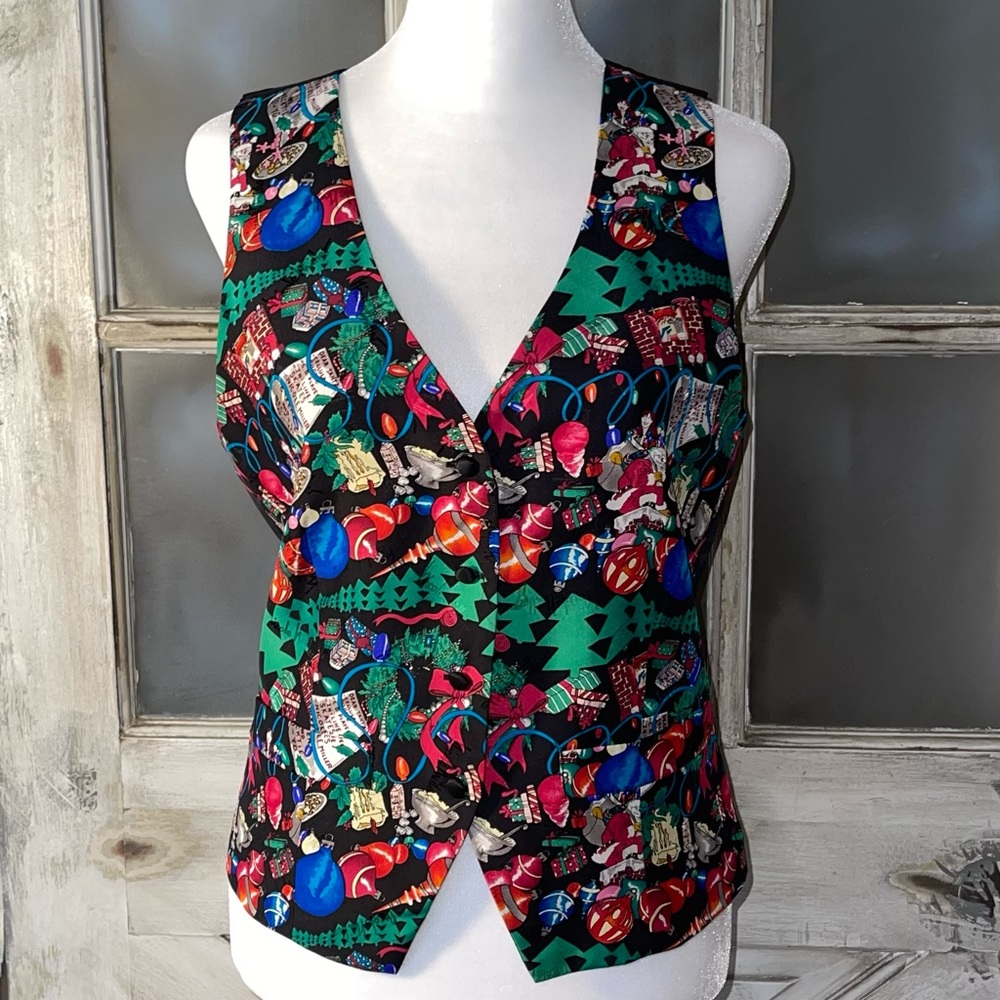 Nicole Miller 100% silk Christmas vest size small